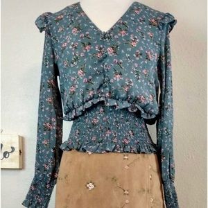 Floral V Neck Long Sleeve Sz M